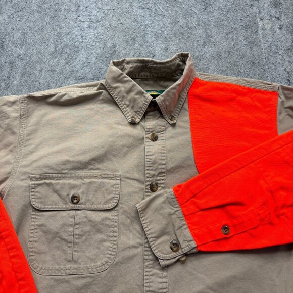 Cabela's Shooting Shirt Men M Beige Hunting Orange Reflective Long Sleeve - Picture 1 of 13